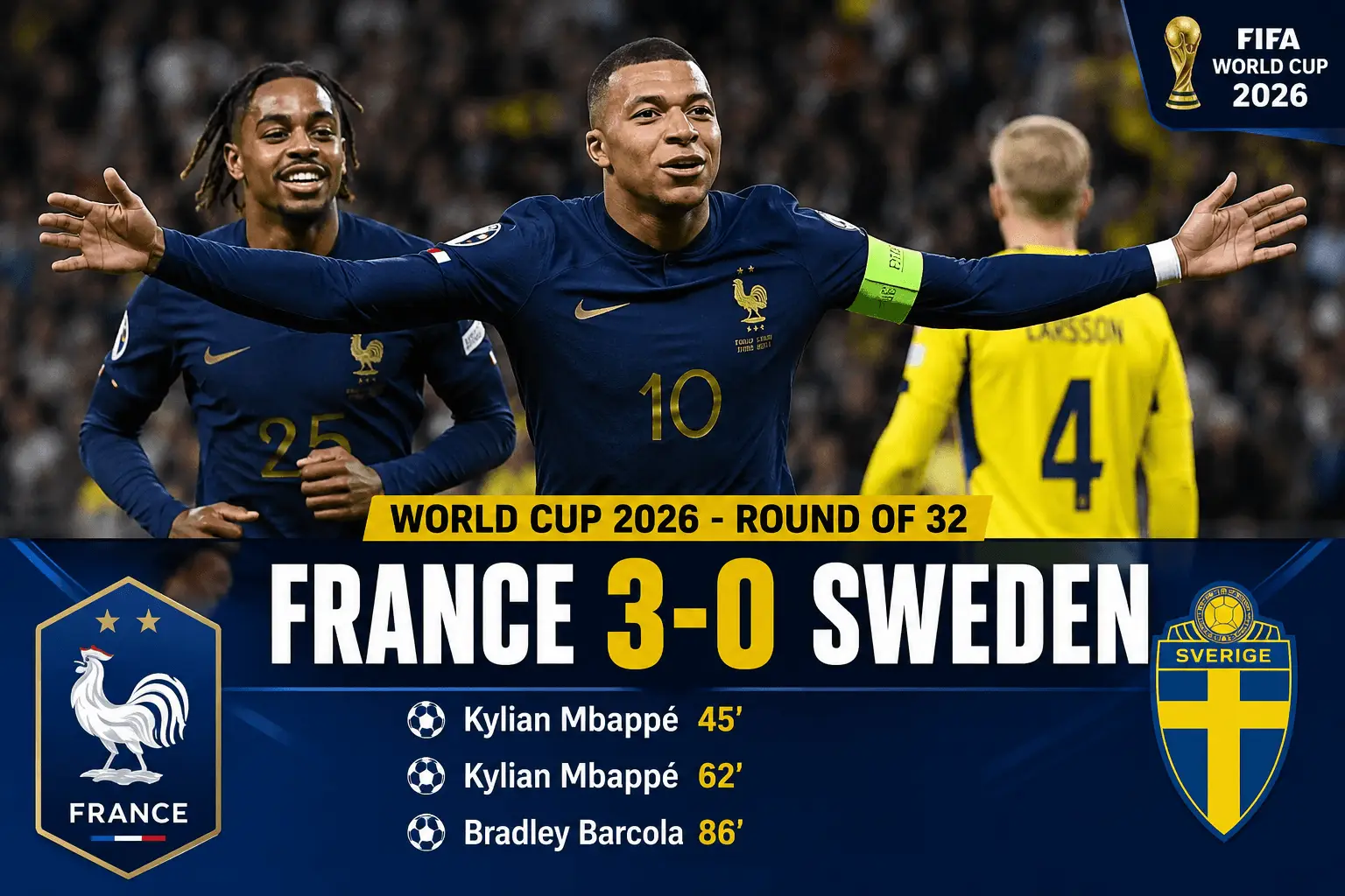 France vs Sweden: Mbappe की brace से France ने 3-0